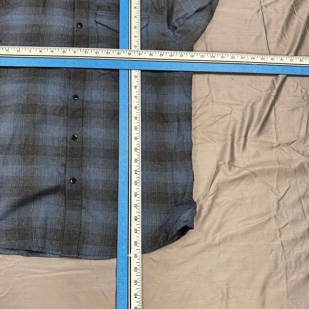 The North Face Mens Large Blue Black Plaid Flannel Button Down Shirt Long Sleeve